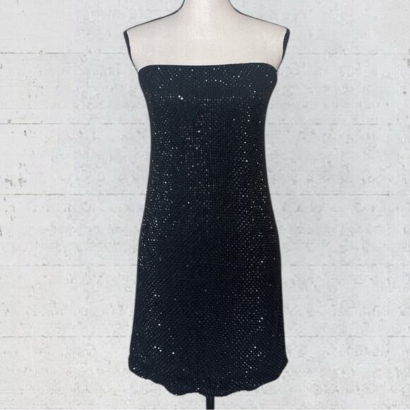 Alice & Olivia Leia Strapless Embellished Sequin Black Mini Dress Size 10 - Picture 5 of 16